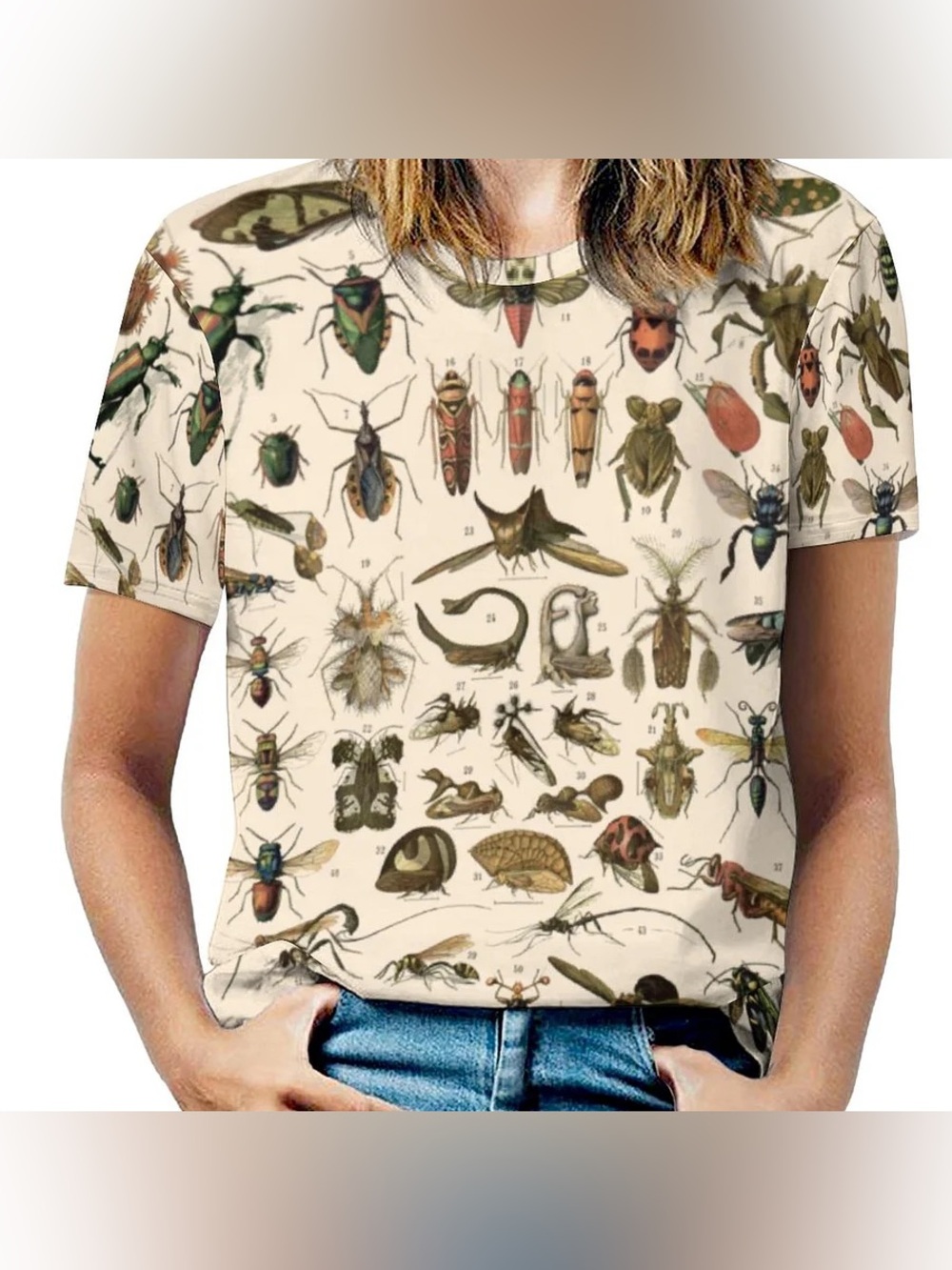 Neewho colorful insects entomology taxonomy pattern crewneck t-shirt - XXL